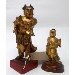An early 19th century Chinese carved giltwood figure, H.13cm, together with a mid 19th century