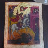 An icon of St. George slaying the dragon, tempera on wood panel, H.37cm W.30cm