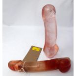 A rose quartz phallus and another similar L-25cm