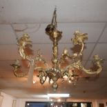 An 18th century style gilt metal six branch chandelier