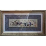 A Persian painting on ivory, figures on horseback hunting, indistinctly signed, set in mosaic frame,