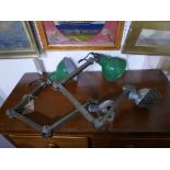 A pair of industrial EDL adjustable task lamps with green enamelled shades (2)