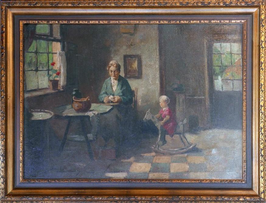 A. Van Brederoder (Early 20th century Dutch school), Old Dutch Interior Scene with Mother and her - Bild 2 aus 3