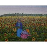 Maria do Carmo Castro (Brazilian) a framed acrylic on canvas entitled, 'Girassol' (sunflower)