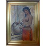 Ubekendt Maler, late 19th / early 20th century oil on canvas depicting a semi nude female pouring