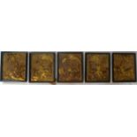 A set of five 19th century Chinese giltwood panels, each signed to verso, 23 x 20cm