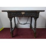 An 18th century Spanish walnut side table, with single drawer, raised on turned bobbin legs joined
