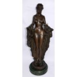 After Augustus Rubin, a cast bronze figure of an Art Nouveau style nude lady, bearing signature to