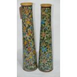 Two Persian Isfahan bamboo vases of tapered form, decorated with flowers, H.70cm (2)