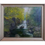 Mid 20th century school, View of rapids in a river, oil on canvas, 46 x 55cm