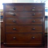 A Victorian mahogany chest, with two short over four long drawers, raised on bun feet, H.121 W.