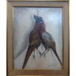 A 20th century oil on board depicting hanging game, signed, 60 x 45cm