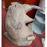 A large 20th century fibreglass model of a rinho head