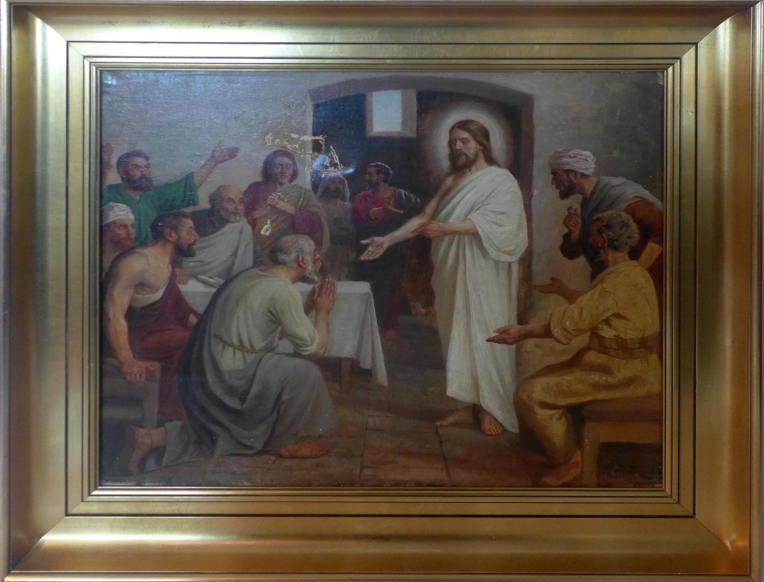 Poul Steffensen (Danish 1866-1923), 'Jesus returns to his disciples', oil on canvas, signed with - Bild 2 aus 3