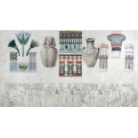 A 19th century watercolour and ink study of Egyptian hieroglyphs, architectural forms and symbols,