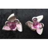 A boxed pair of Chloe 'Narcisse' clip-on earrings, composed of a pink spherical stamen surrounded by