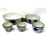 A collection of five 19th century Chinese porcelain items to include two bowls and three blue and