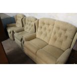 A MODERN UPHOLSTERED OATMEAL THREE PIECE SUITE