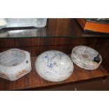 THREE DECO HANGING GLASS LAMP SHADES / BOWLS (3)