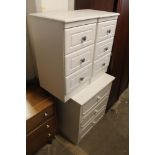 A WHITE PAINTED CHEST OF DRAWERS TOGETHER WITH TWO MODERN BEDSIDE CABINETS