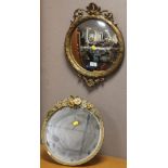 A CIRCULAR FLORAL BARBOLA DRESSING TABLE MIRROR TOGETHER WITH A DECORATIVE GILT CONVEX WALL MIRROR