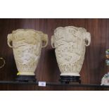 TWO ORIENTAL STYLE RESIN URNS