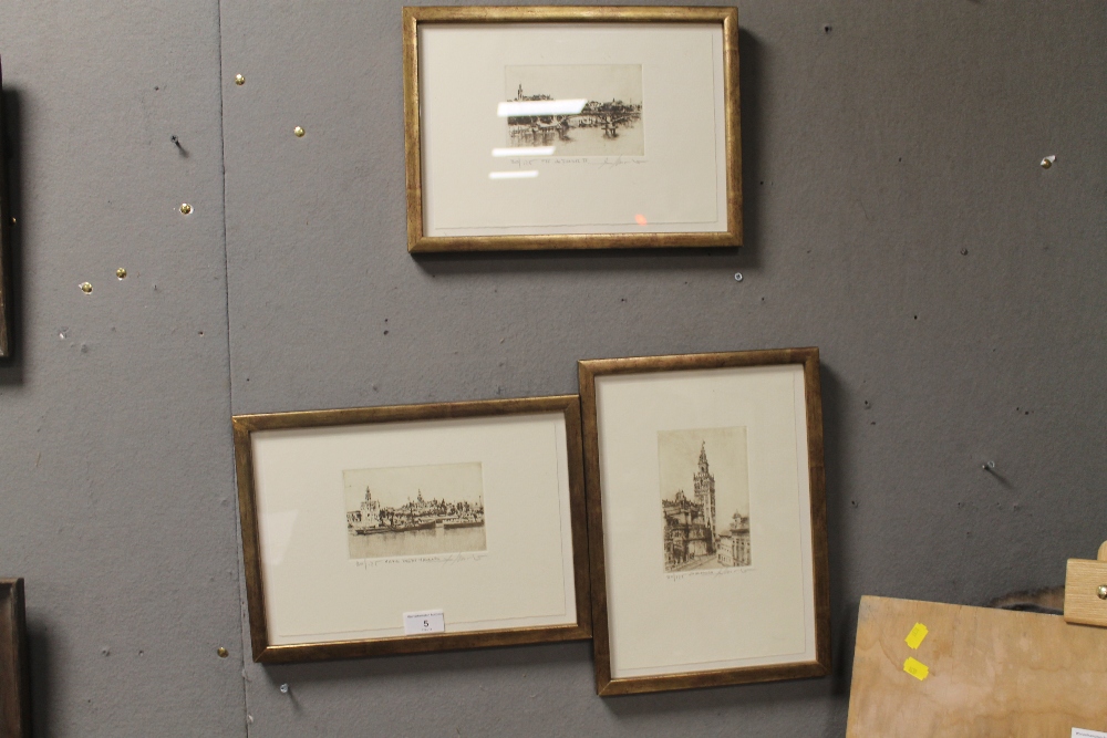 THREE FRAMED AND GLAZED LIMITED EDITION PICTURES OF CONTINENTAL TOWNS, SIGNED IN PENCIL