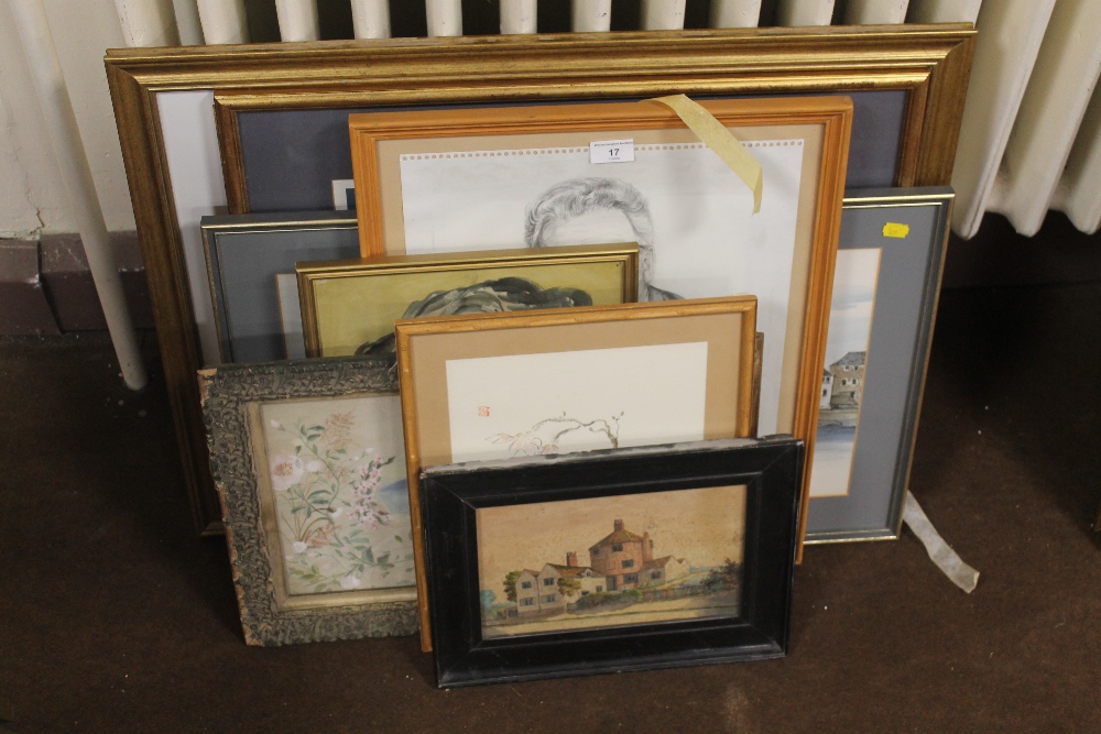 A QUANTITY OF ASSORTED PICTURES AND PRINTS TO INCLUDE ORIENTAL PAINTING ON SILK, ETC