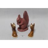 A PINK SYLVAC SQUIRREL TOGETHER WITH TWO BESWICK WALL PLAQUE HORSE BUSTS