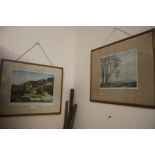 A PAIR OF FRAMED AND GLAZED COLOURED AQUATINTS DEPICTING CORNISH VIEWS SIGNED ALICE BRAMWELL