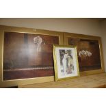 A PAIR OF LARGE MODERN GILT FRAMED FLORAL PRINTS TOGETHER WITH ANOTHER (3)