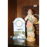 A BRADFORD EXCHANGE 'HEROS OF THE SKY' PORCELAIN CLOCK TOGETHER WITH A CONTINENTAL BISQUE FIGURE