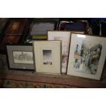A SELECTION OF PICTURES / PRINTS TO INCLUDE A WATERCOLOUR OF A COTTAGE AT MILLNGTON (SEE VERSO)
