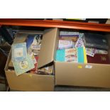 TWO BOXES OF ASSORTED BOOKS TO INCLUDE VINTAGE PETER RABBIT, PENGUIN BOOKS ETC