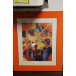 A MODERN FIGURATIVE PRINT IN ORANGE FRAME BY AUGUST MACKE