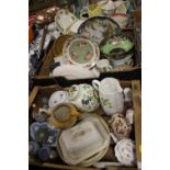 TWO TRAYS OF ASSORTED CERAMICS TO INCLUDE WADE, MASON'S, WEDGWOOD ETC