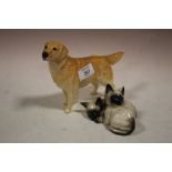A BESWICK LABRADOR TOGETHER WITH A BESWICK SEAL POINT CATS FIGURE (2)