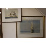 WINSTON MEGERAM - A SIGNED SAIL SHIP PRINT TOGETHER WITH A CHAS PEARS EXAMPLE (2)