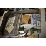 A TRAY OF PRINTS AND STEAM / RAILWAY EPHEMERA, BOTANICAL PRINTS ETC