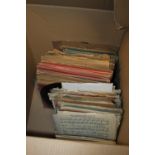 A LARGE BOX CONTAINING VINTAGE RECORDS AND SHEET MUSIC