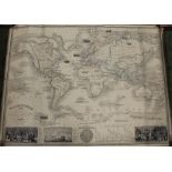 A 19TH CENTURY MAP OF THE WORLD - PLANISPHERE ILLUSTRÉ BY VUILLEMIN OF PARIS 1849, large map on lin