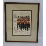 G. D. GILES - A FRAMED LITHOGRAPH OF 68TH DURHAM INFANTRY, 33 x 40 cm (inc. frame)