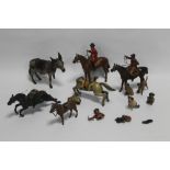 A QUANTITY OF COLD PAINTED METAL FIGURES, mostly A/F to include a huntsman on horse, donkey money b