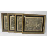 A SET OF FOUR FRAMED AND GLAZED W HOGARTH ENGRAVINGS, plates one to four. 'An election entertainmen