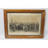 A LARGE FRAMED AND GLAZED ENGRAVING TITLED 'THE GROUNDSLOW PLOUGHING MATCH' ENGRAVED BY J. EGAN