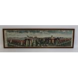 AN UNUSUAL EARLY 20TH CENTURY CHINESE SILK PICTURE OF A CITYSCAPE, showing an industrial area, a pa