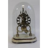 A BRASS SKELETON CLOCK WITH SINGLE FUSEE MOVEMENT, the chapter ring with Roman Numeral markers, on