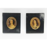 CHARLES I & HENRIETTA MARIA, A PAIR OF MINIATURE PORTRAITS IN EBONIZED FRAMES (Prints) (2)