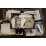 FOUR BOXES OF LOOSE PRINTS, ENGRAVINGS AND EPHEMERA to include set of Rodin prints 1933