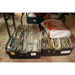 TWO TRAYS OF ASSORTED 7" SINGLES TOGETHER WITH A BAG OF LP RECORDS